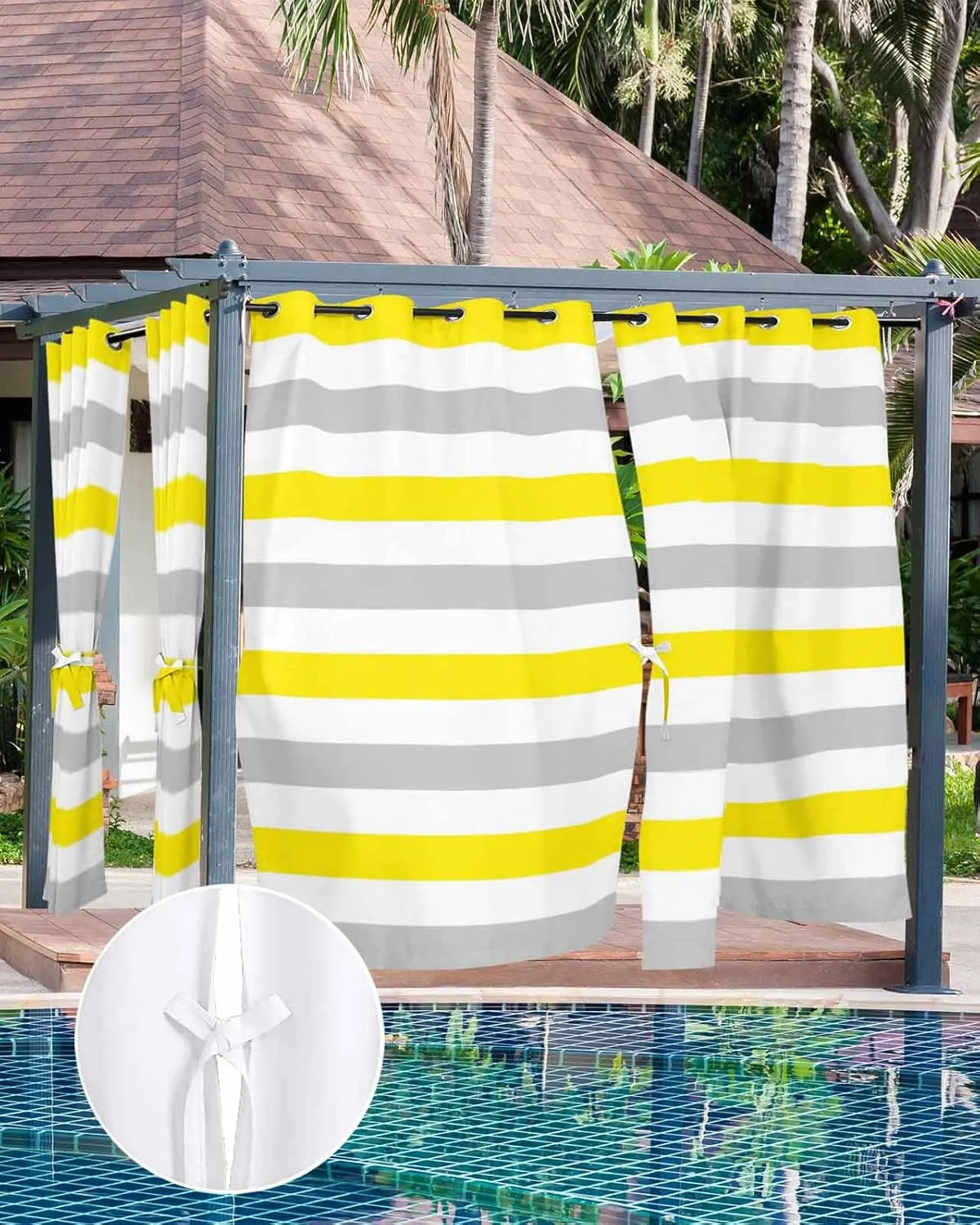 Outdoor Curtains for Patio Waterproof, Yellow Grey Striped Outdoor Privacy Panels Grommet, Farmhouse Stripe Modern Blackout Outside Curtains for Porch/Cabana/Pergola/Gazebo 54"x108", 2 Panels