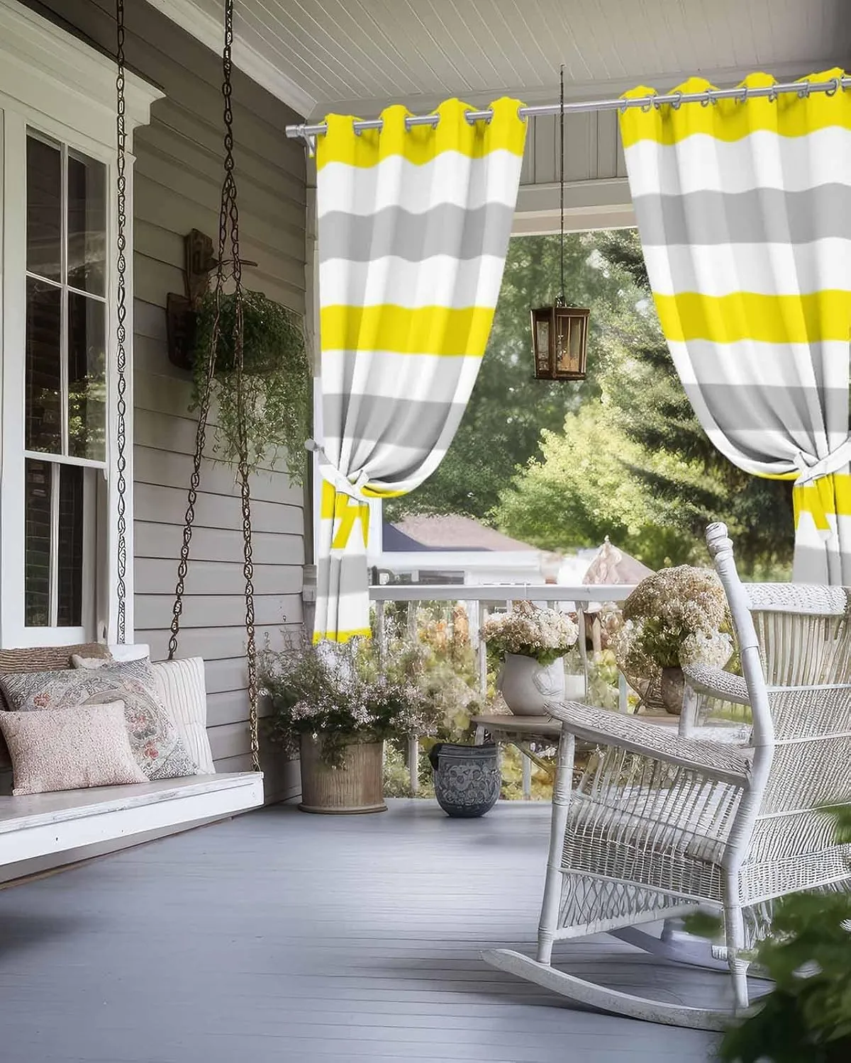 Outdoor Curtains for Patio Waterproof, Yellow Grey Striped Outdoor Privacy Panels Grommet, Farmhouse Stripe Modern Blackout Outside Curtains for Porch/Cabana/Pergola/Gazebo 54"x108", 2 Panels
