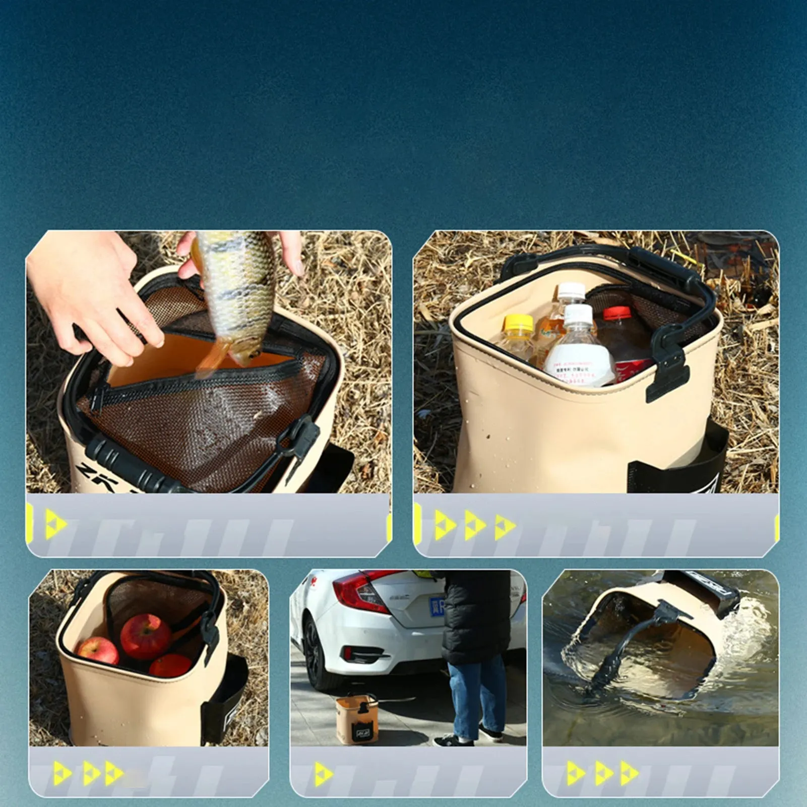Outdoor Fishing Bucket Folding Fish Bait Bucket EVA Water Tank 8L/14L Fishing Tackle Live Fish Box Portable Water Bag For Camp