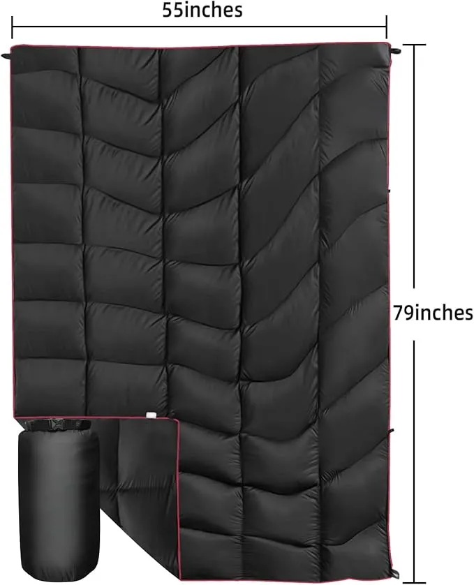 Outdoor Puffy Camping Blanket, Lightweight Down Alternative Puffy Printed Camping Large Ultra Warm Hammock Top Quilt Waterproof Blanket for Traveling Picnic Beach Party Cold Weather (black waves)