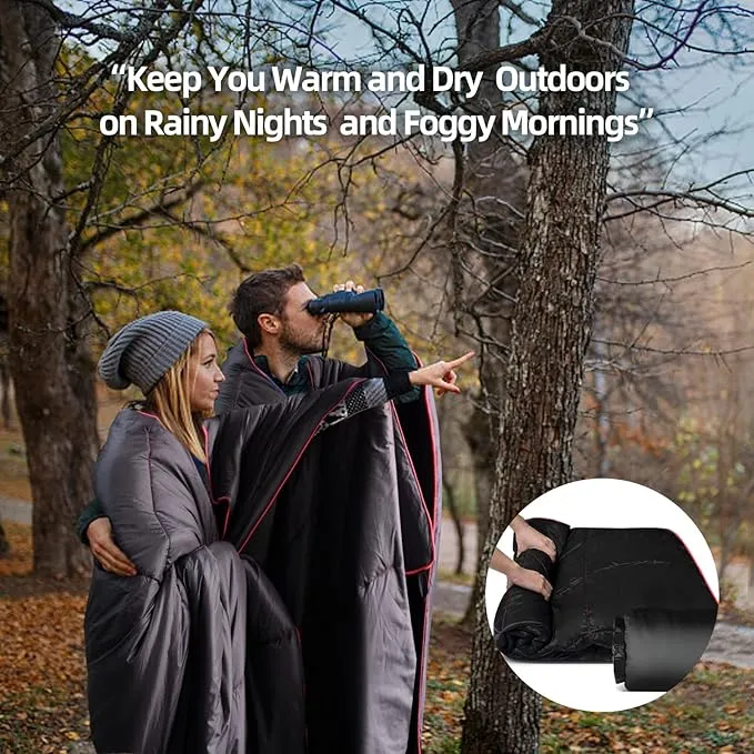 Outdoor Puffy Camping Blanket, Lightweight Down Alternative Puffy Printed Camping Large Ultra Warm Hammock Top Quilt Waterproof Blanket for Traveling Picnic Beach Party Cold Weather (black waves)