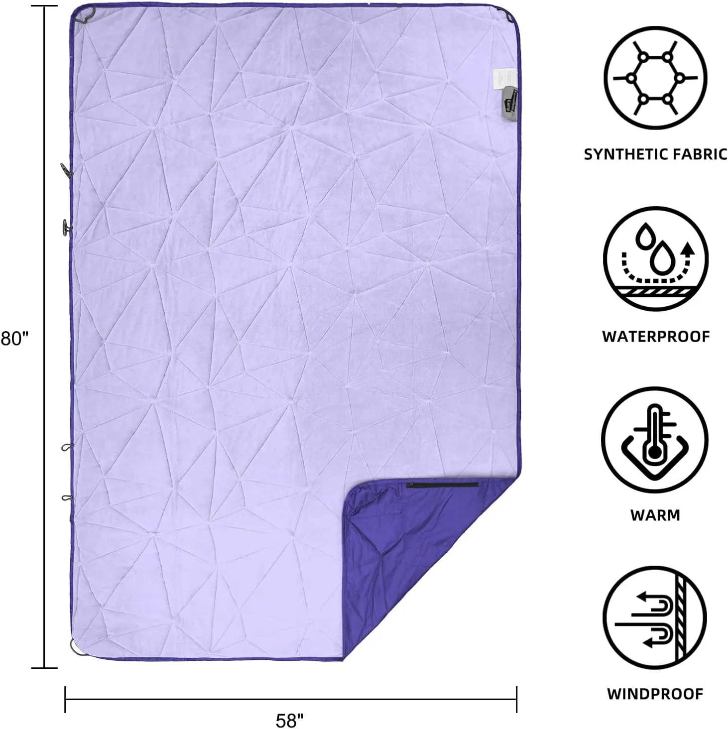 Outdoor Waterproof Blanket, Foldable Fleece Stadium Blanket for Outdoor Sports Event, Camping, Concerts, Car, Pet, Picnics - Windproof, Wearable, Machine Washable 80" x 58"