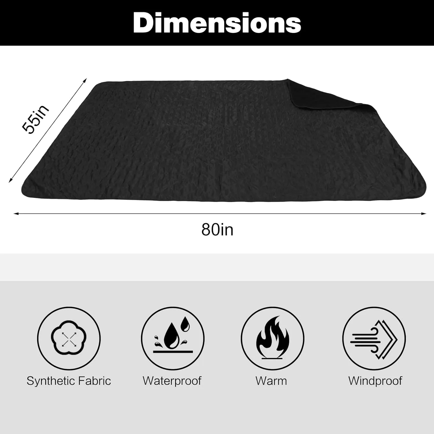 Outdoor Waterproof Camping Blanket, Thermal Insulated Picnic Blanket, Foldable Fleece Stadium Blanket for Outdoor Sports Event, Camping, Picnics, Windproof, Wearable, Black