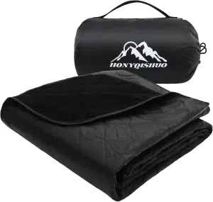 Outdoor Waterproof Camping Blanket, Thermal Insulated Picnic Blanket, Foldable Fleece Stadium Blanket for Outdoor Sports Event, Camping, Picnics, Windproof, Wearable, Black