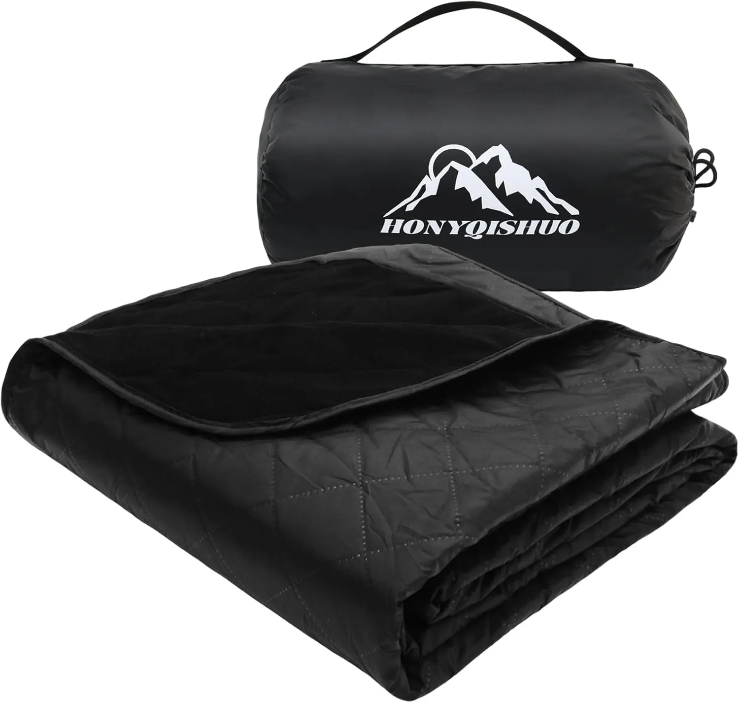 Outdoor Waterproof Camping Blanket, Thermal Insulated Picnic Blanket, Foldable Fleece Stadium Blanket for Outdoor Sports Event, Camping, Picnics, Windproof, Wearable, Black