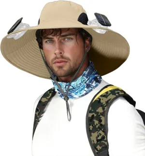Outdoor Wide Brim Sun Hat with 3 Solar Fan Sun Bucket Hat for Men Women Bucket Fishing & Beach Hat with Fan Built in