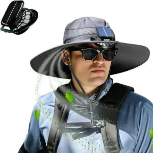 Outdoor Wide Brim Sun Hat with Solar Fan, UPF 50  Bucket Fishing & Beach Hat, with Removable & USB Charging Fan