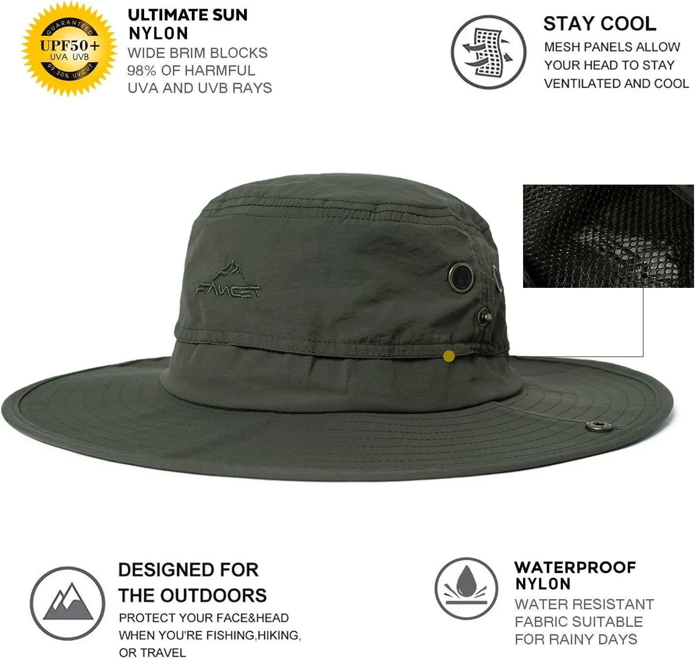 Oversize XL XXL Large Wide Brim Waterproof UPF 50  Bucket Sun Summer Travel Fishing Hiking Fisherman Hat Detachable Chin