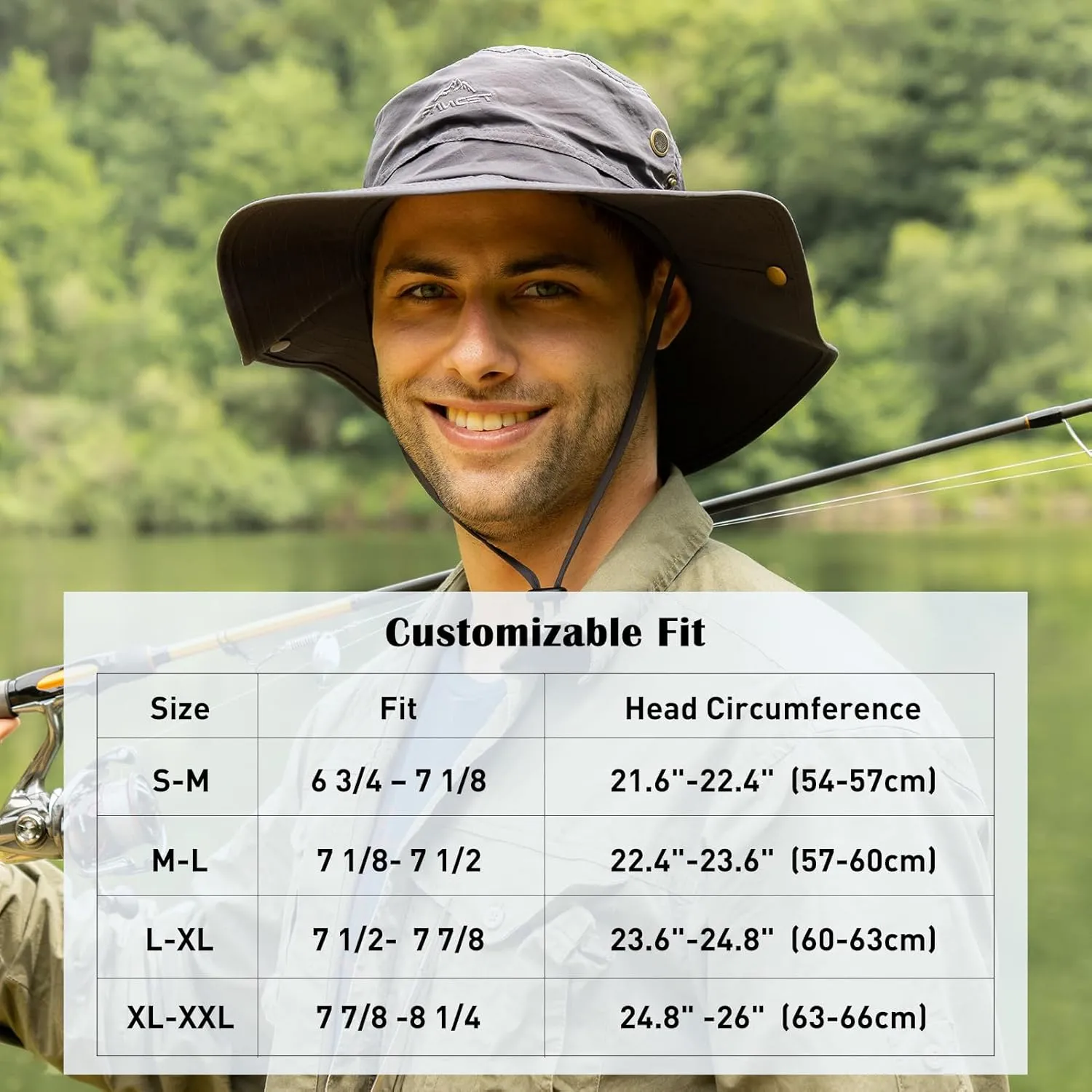 Oversize XL XXL Large Wide Brim Waterproof UPF 50  Bucket Sun Summer Travel Fishing Hiking Fisherman Hat Detachable Chin