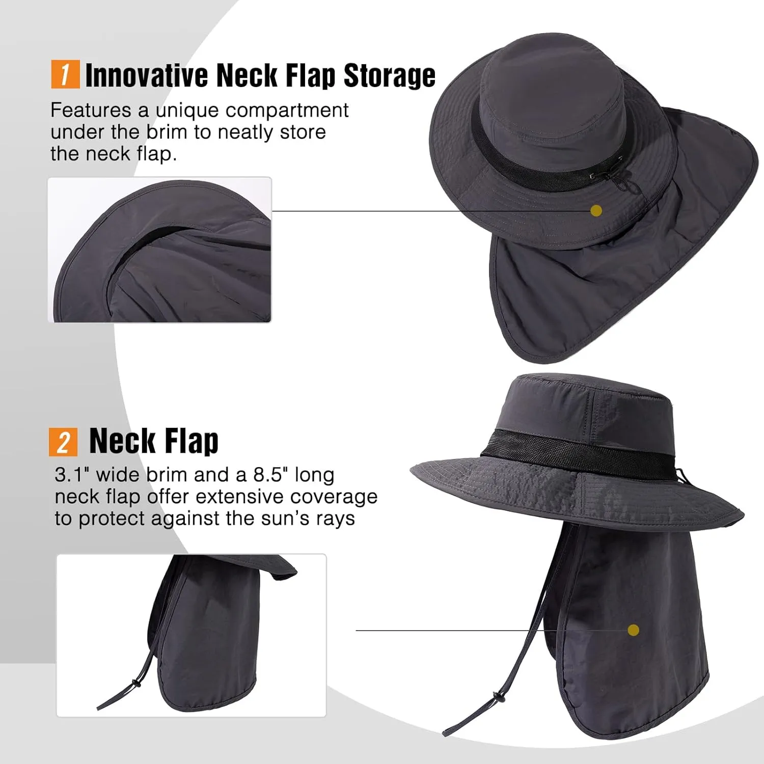 Oversized XL XXL Men's UV 50 Waterproof Packable Mesh Neck Flap Sun Fishing Hat Bucket Bonnie Hiking