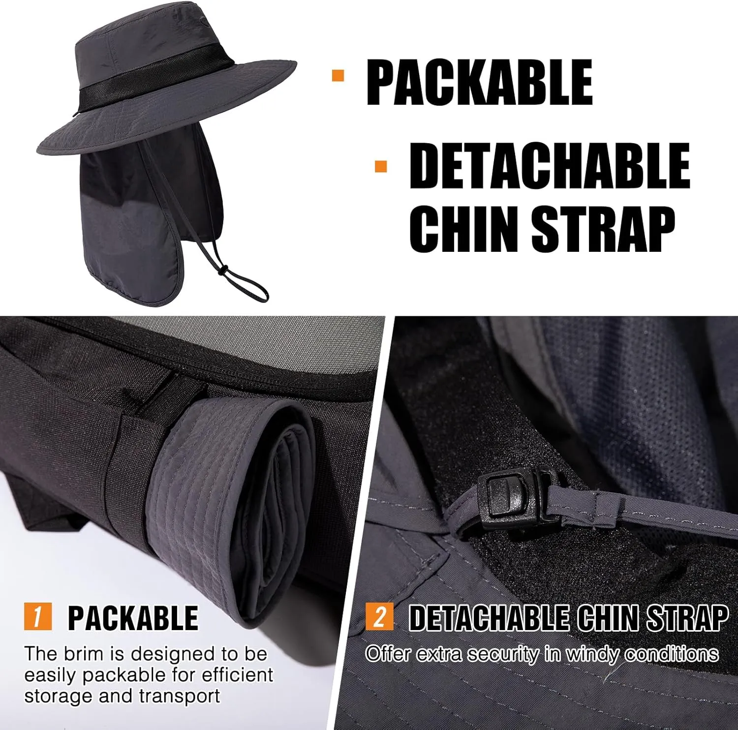 Oversized XL XXL Men's UV 50 Waterproof Packable Mesh Neck Flap Sun Fishing Hat Bucket Bonnie Hiking