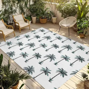 Palm Trees Outdoor Rug 4x6ft Large Patio Rug,Washable RV Camping Outside Area Runner Rug Mat,Watercolor Plant Vacation Striped Casual Carpet for Picnic Backyard Deck Porch Balcony Beach & Indoor
