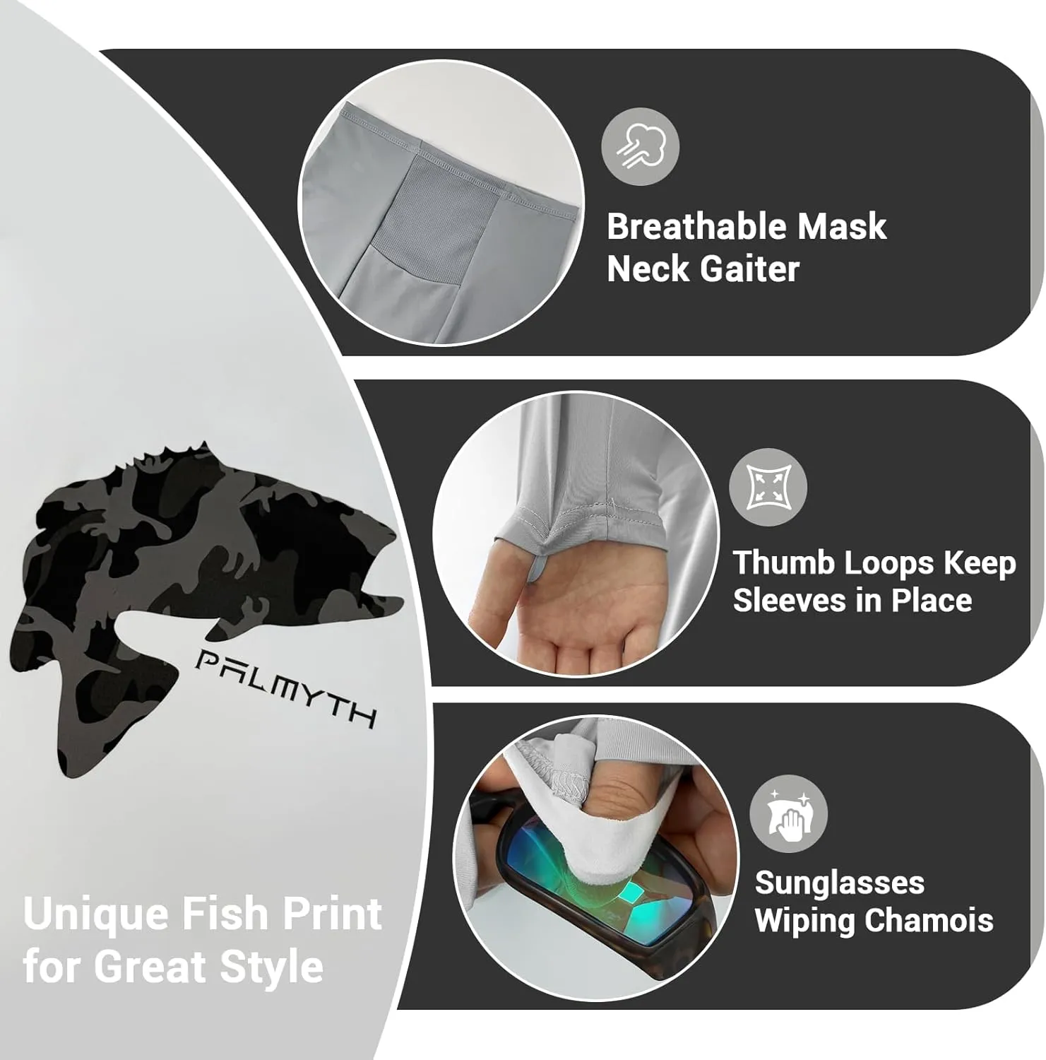 Palmyth Fishing Hoodie for Men Long Sleeve with Mask Sun Protection UV UPF 50  Shirts Neck Gaiter