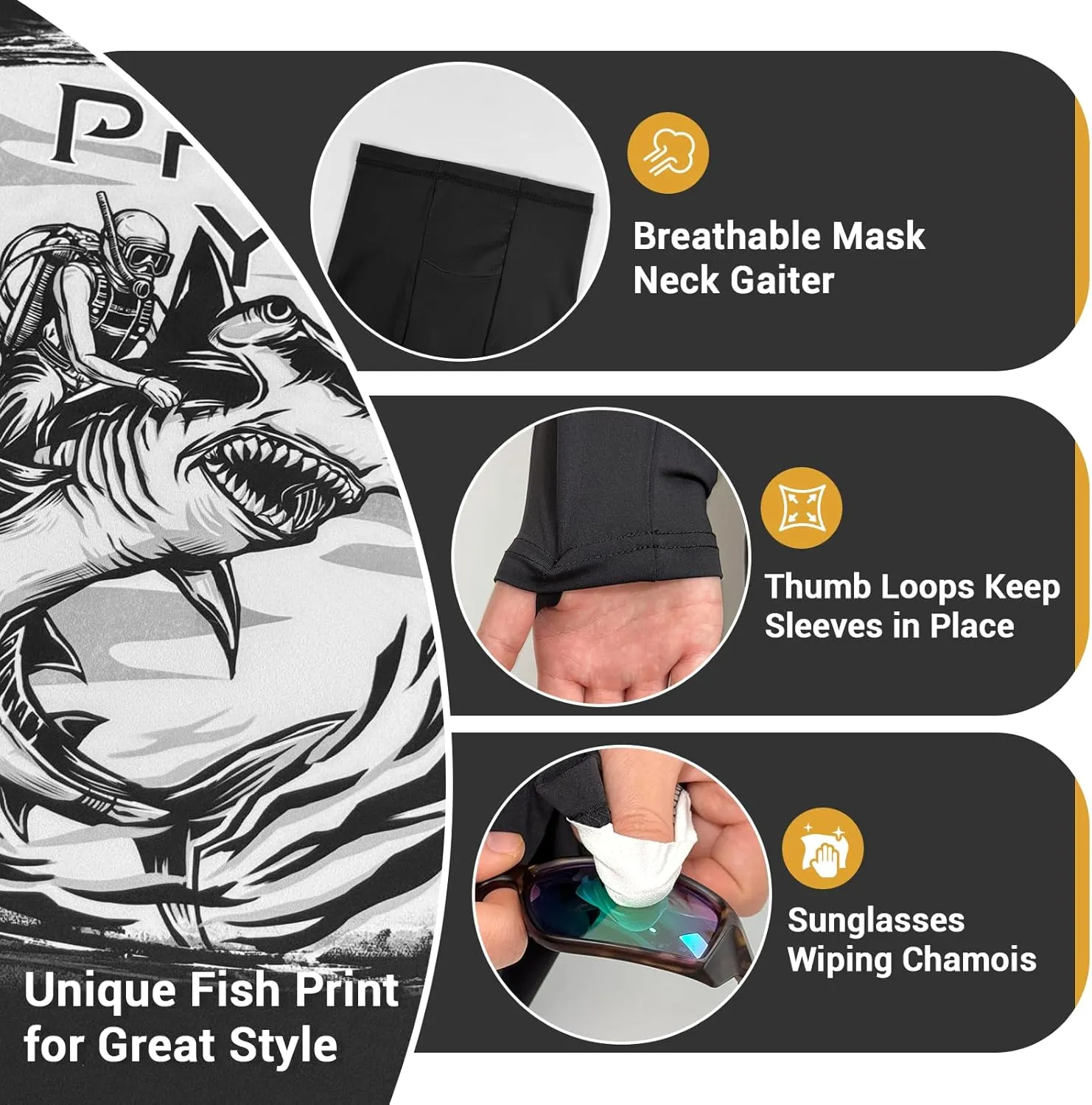 Palmyth Mens Fishing Shirts UV Sun Protection Vented Hoodie Long Sleeve with UPF 50  Neck Gaiter