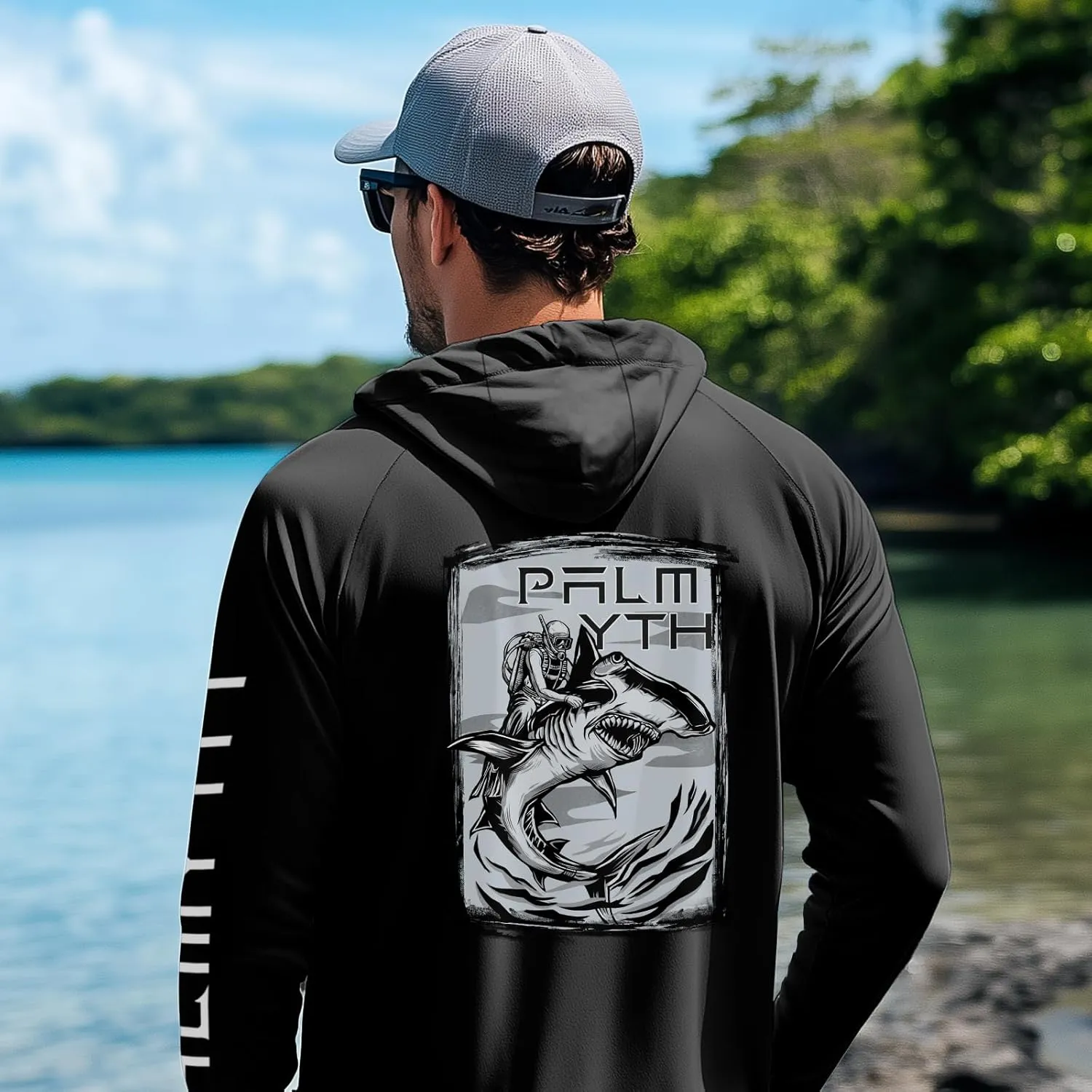 Palmyth Mens Fishing Shirts UV Sun Protection Vented Hoodie Long Sleeve with UPF 50  Neck Gaiter