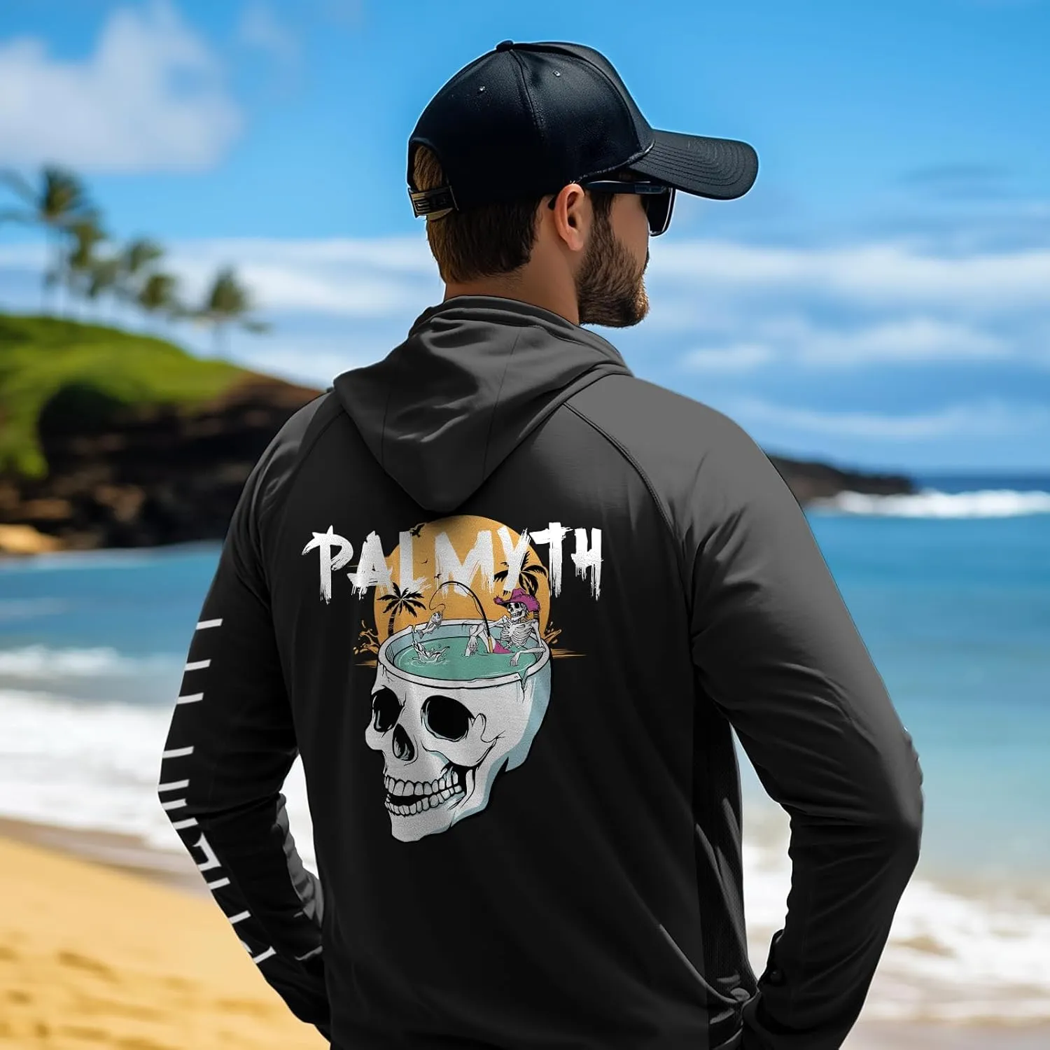 Palmyth Mens Fishing Shirts UV Sun Protection Vented Hoodie Long Sleeve with UPF 50  Neck Gaiter