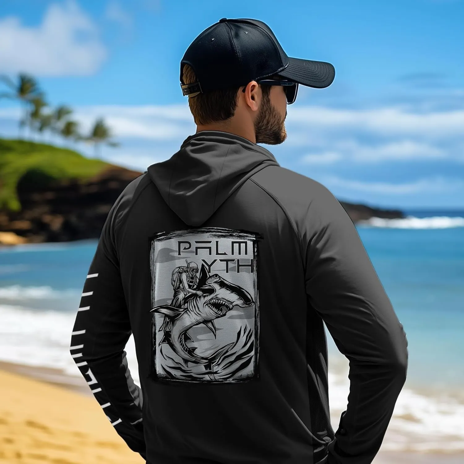 Palmyth Mens Fishing Shirts UV Sun Protection Vented Hoodie Long Sleeve with UPF 50  Neck Gaiter