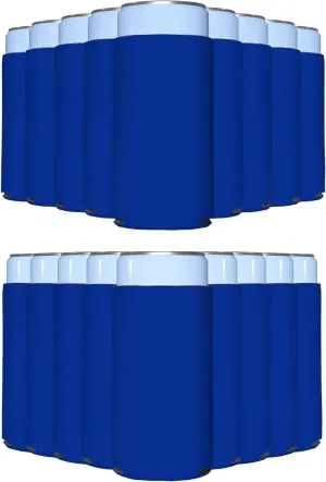 PartyPrints 25 Pack Royal Blue Blank Slim Can Cooler Sleeves | Plain Seltzer Customizable Bulk Sublimation Coolers for Beer Bottles & 12oz Tall Cans | Skinny Collapsible Drink Insulated Sleeve