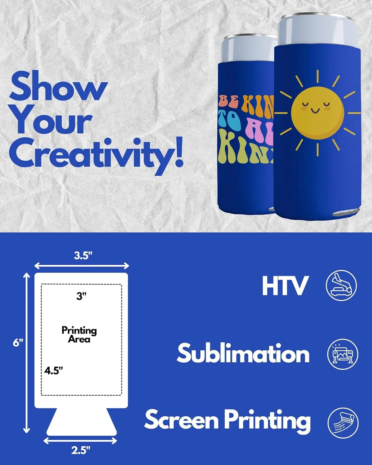 PartyPrints 25 Pack Royal Blue Blank Slim Can Cooler Sleeves | Plain Seltzer Customizable Bulk Sublimation Coolers for Beer Bottles & 12oz Tall Cans | Skinny Collapsible Drink Insulated Sleeve