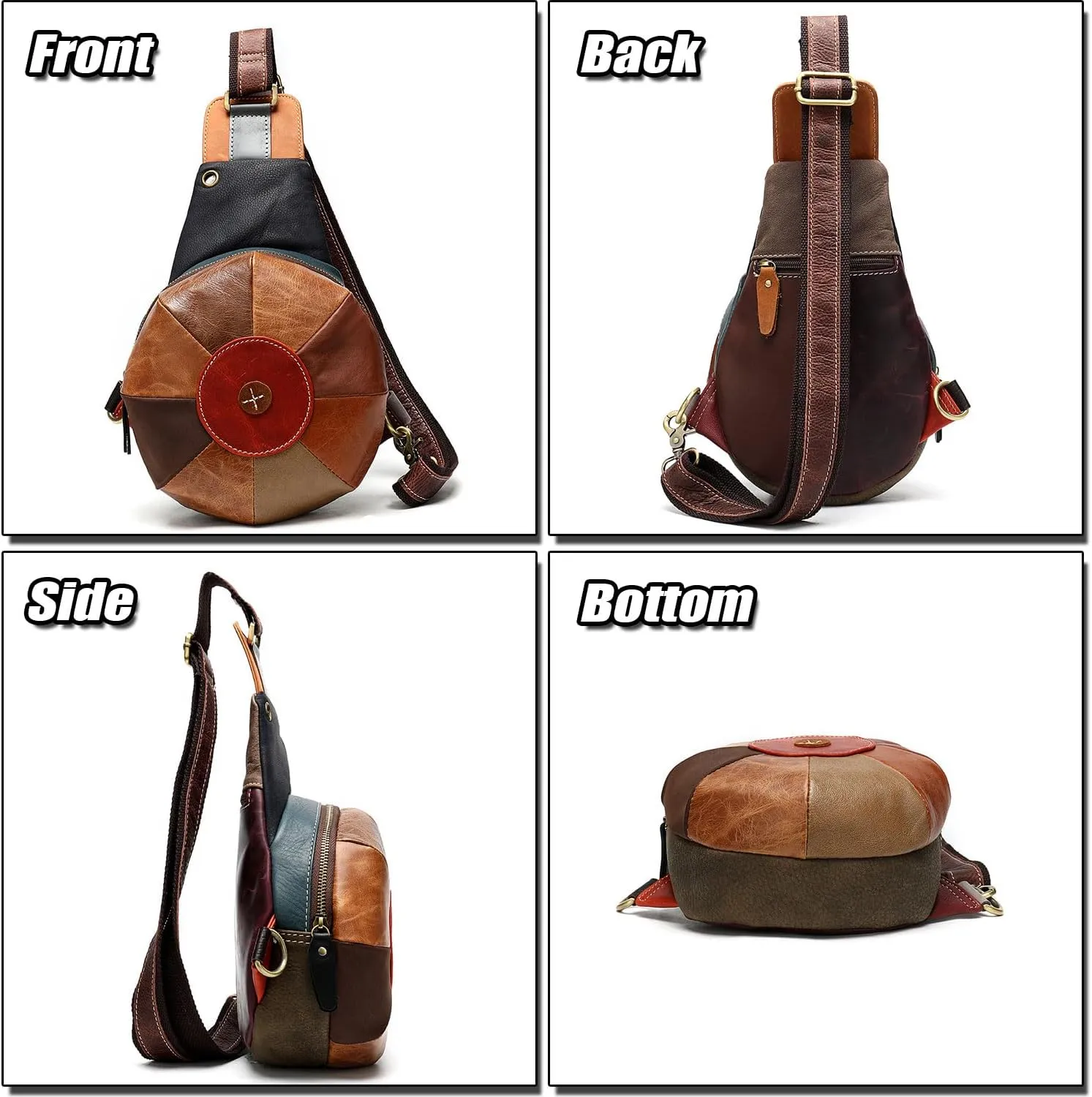 Patchwork Genuine Leather Sling Backpack for Women Stylish Crossbody Backpack Ladies Small Chest Bag