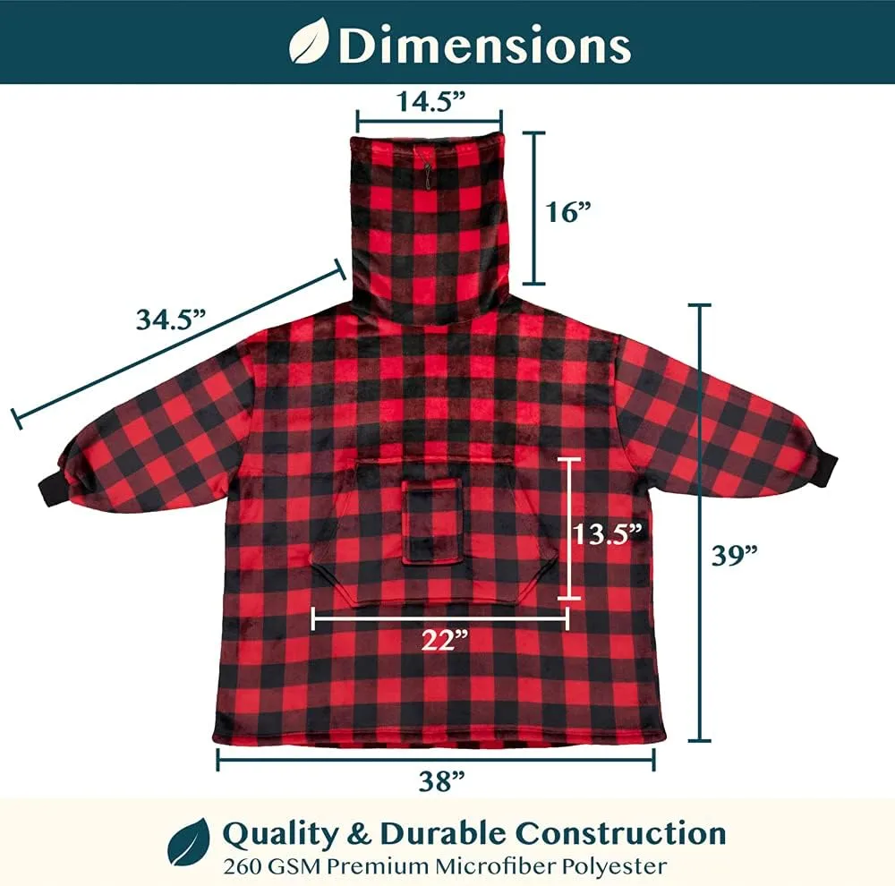 PAVILIA Wearable Blanket Hoodie for Women Men, Oversized Hoodie Sweatshirt Blanket, Hooded Sweater Blanket Neck Warmer, Fleece Soft Hug Sleep Pod Adult, Cozy Warm Plush Gift Idea Mom Wife, Checker Red