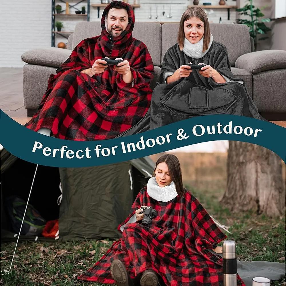 PAVILIA Wearable Blanket Poncho Women Men, Oversized Hoodie Sweatshirt Sweater Neck Warmer, Fleece Soft Hug Sleep Pod Adult