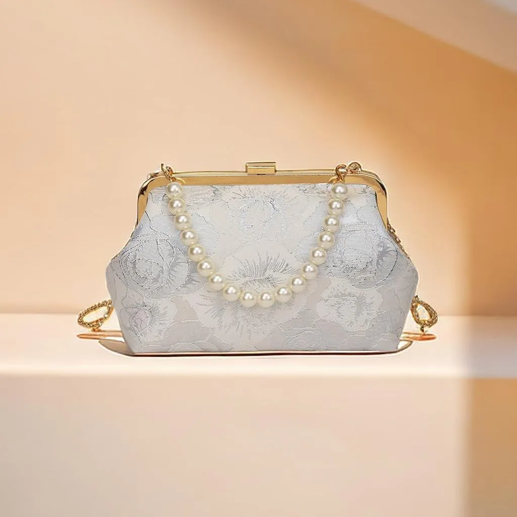 Pearl Chain Handbag Handmade Embroidered Jacquard Lady Shoulder Crossbody Bag
