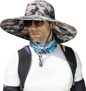 Peicees Men Wide Brim Sun Hats UPF50  Waterproof Breathable Bucket Hat with Removable Top for Fishing Hiking Camping Hunting