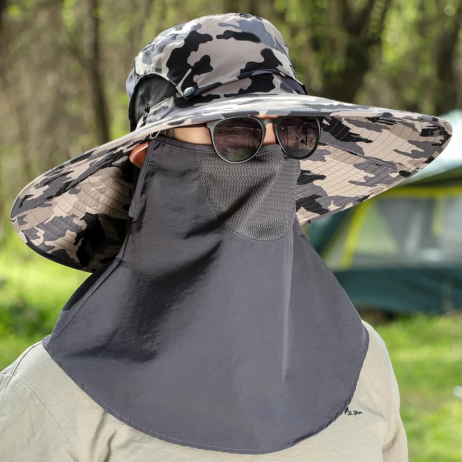 Peicees Men Wide Brim Sun Hats UPF50  Waterproof Breathable Bucket Hat with Removable Top for Fishing Hiking Camping Hunting
