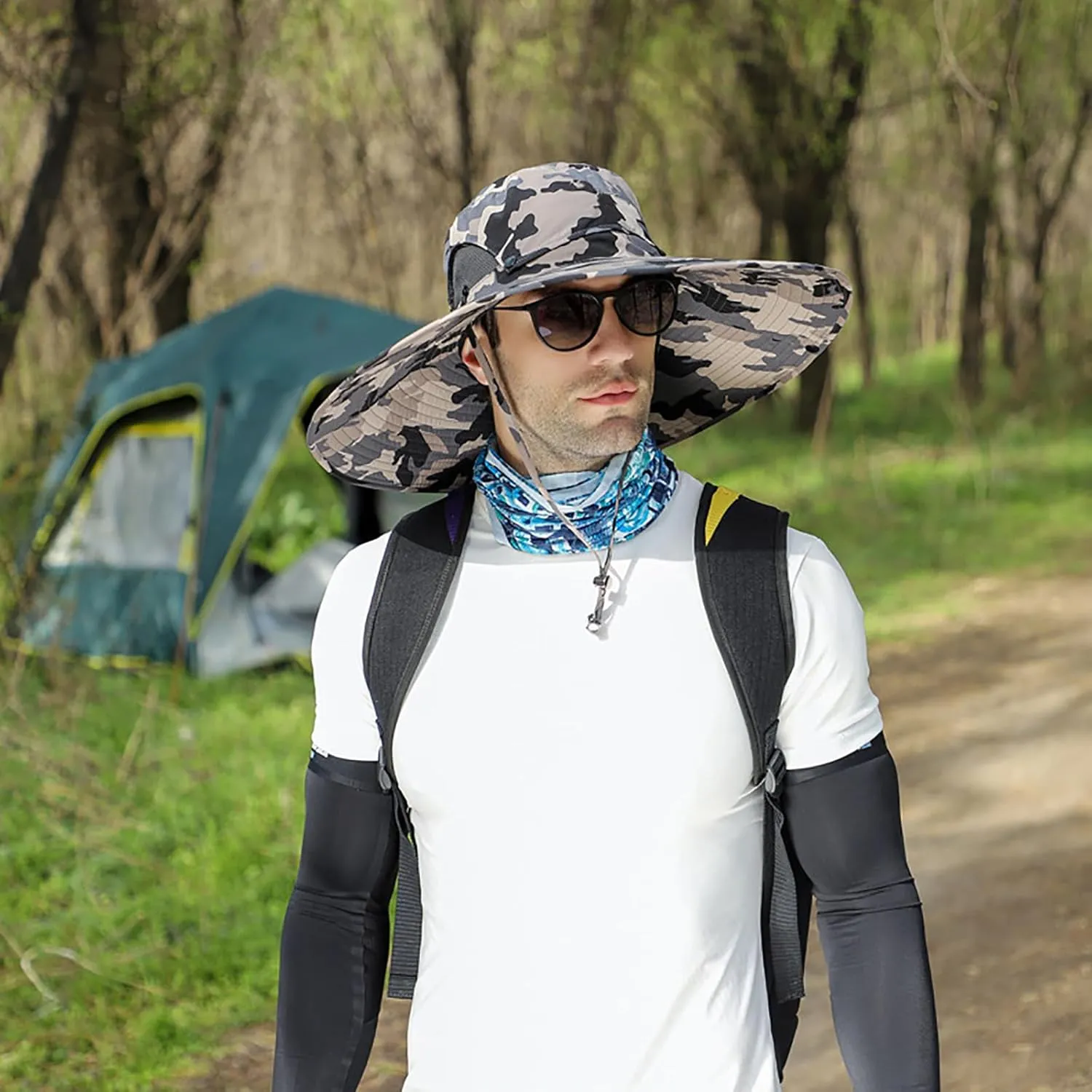 Peicees Men Wide Brim Sun Hats UPF50  Waterproof Breathable Bucket Hat with Removable Top for Fishing Hiking Camping Hunting