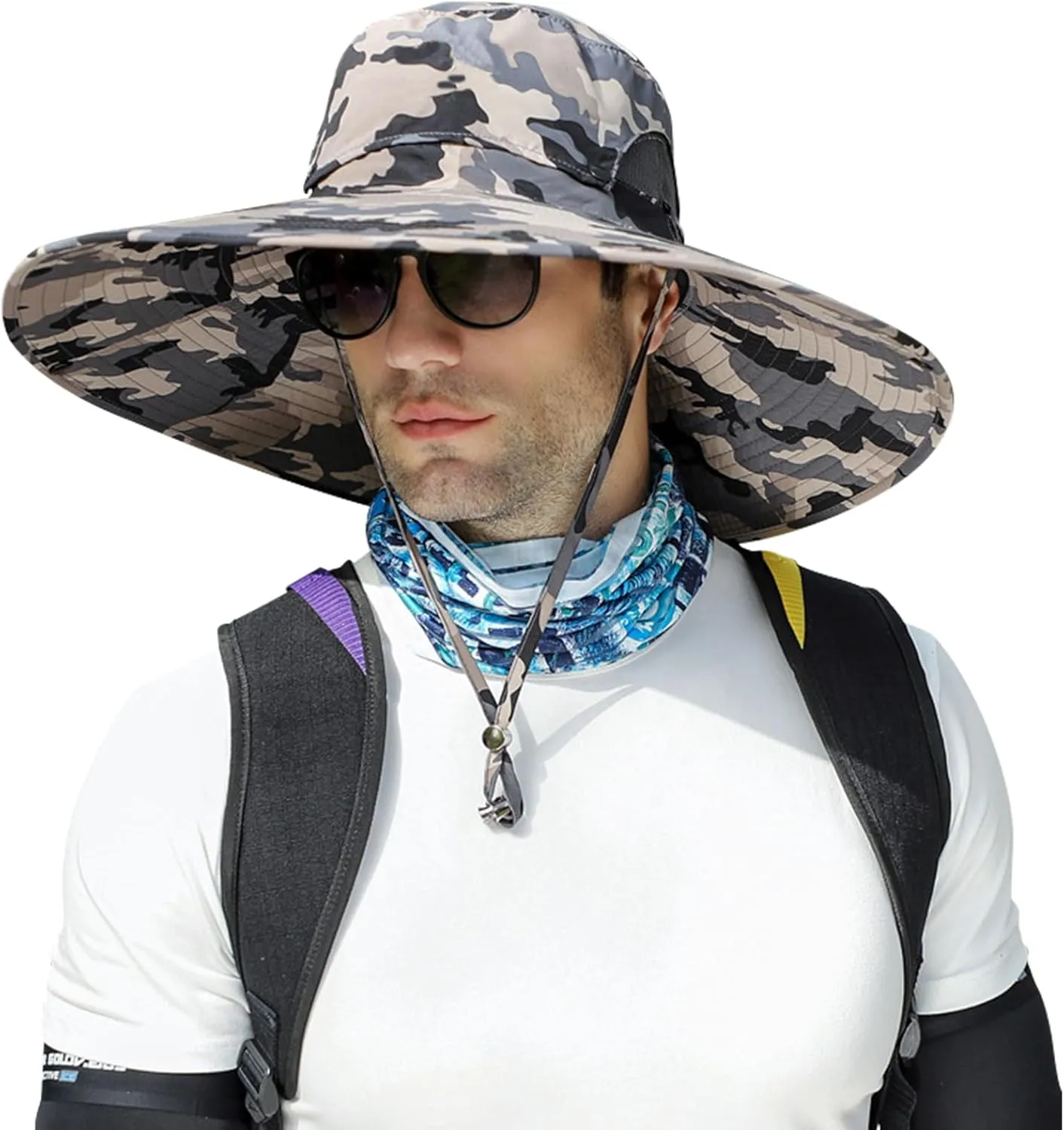 Peicees Men Wide Brim Sun Hats UPF50  Waterproof Breathable Bucket Hat with Removable Top for Fishing Hiking Camping Hunting