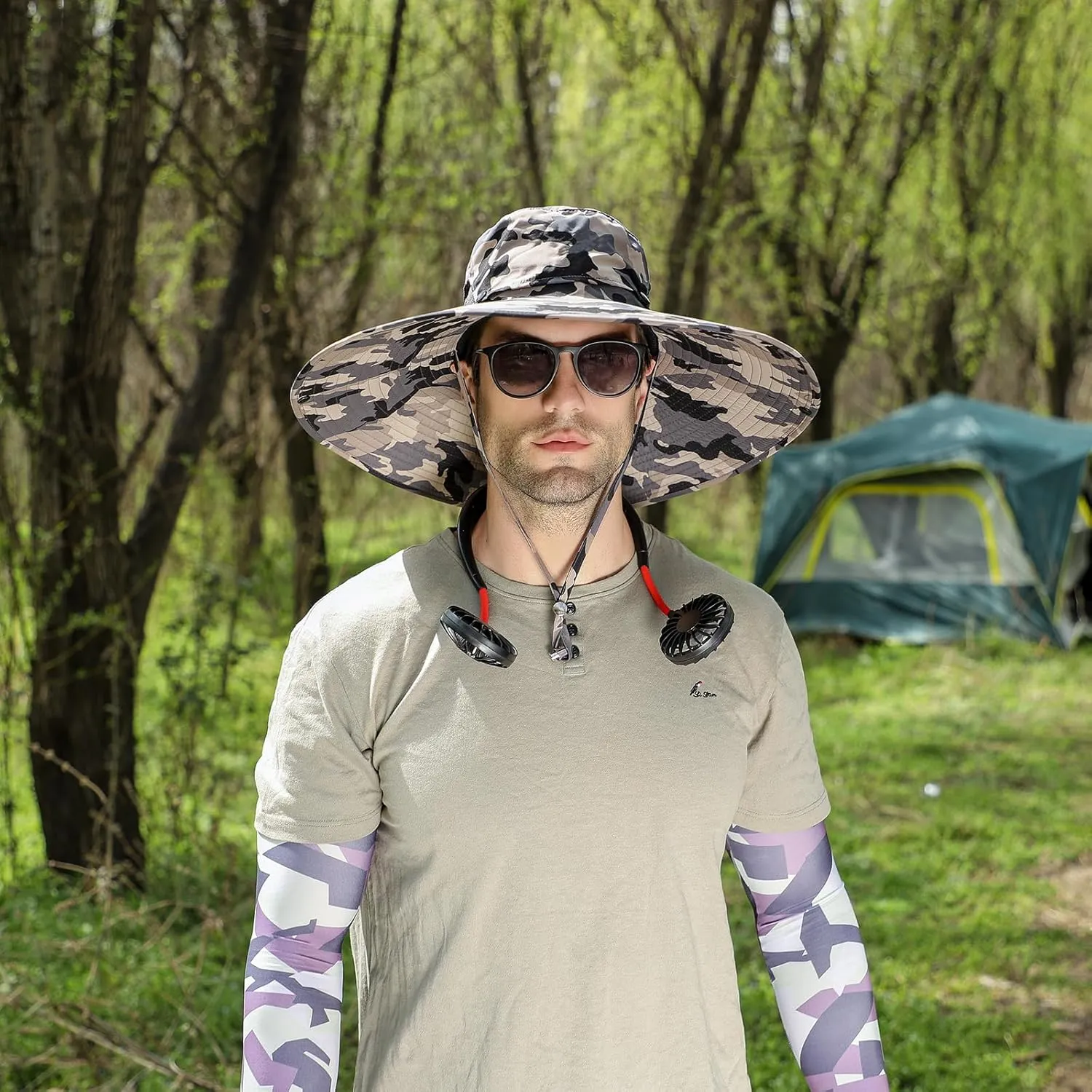 Peicees Men Wide Brim Sun Hats UPF50  Waterproof Breathable Bucket Hat with Removable Top for Fishing Hiking Camping Hunting