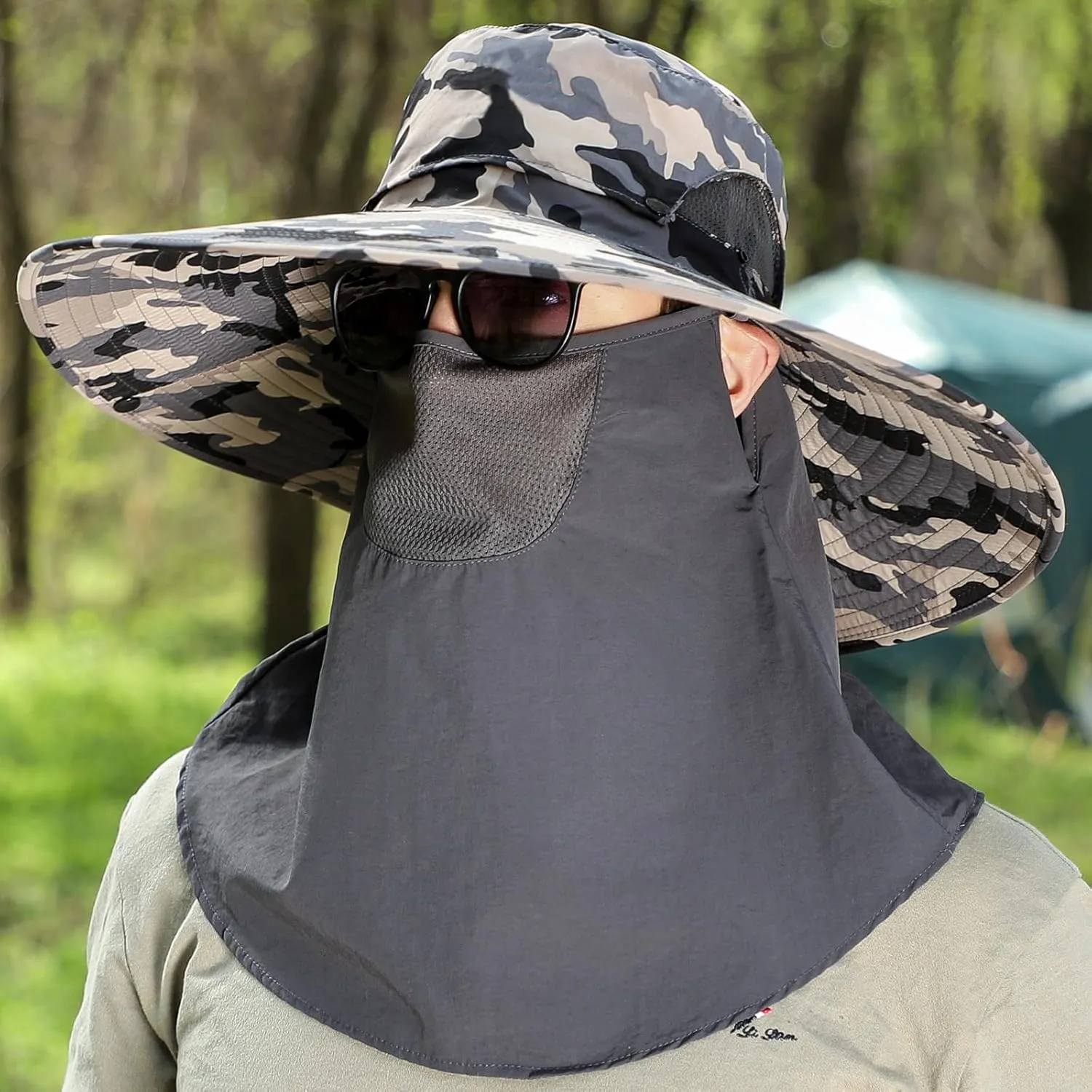 Peicees Men Wide Brim Sun Hats UPF50  Waterproof Breathable Bucket Hat with Removable Top for Fishing Hiking Camping Hunting
