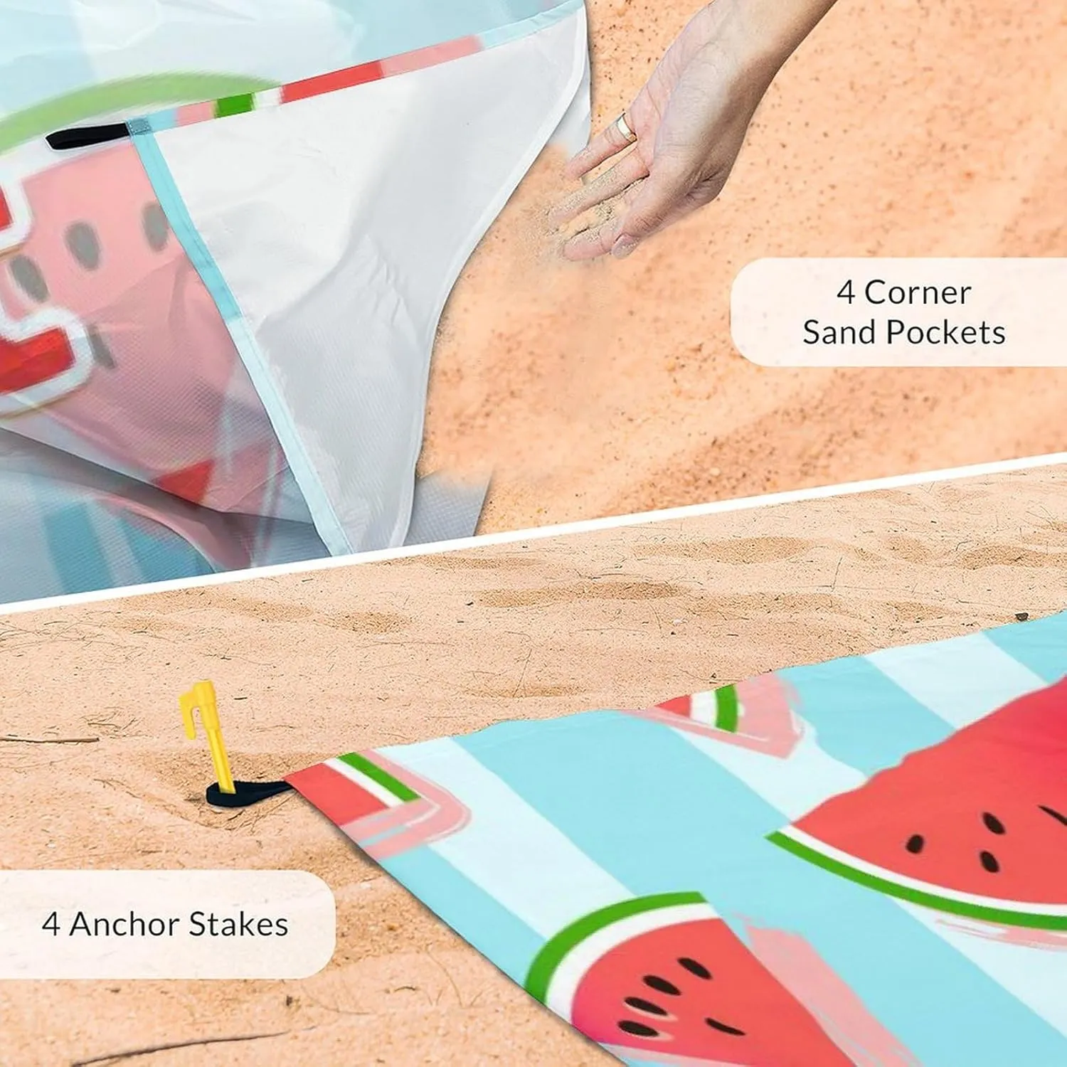 Personalized Beach Blanket Waterproof Sandproof, 118x110 Inches Custom Oversized Watermelon Beach Mat for 6-8 Adults, Lightweight Picnic Blanket with 4 Corner Pockets for Outdoor, Travel, Camping