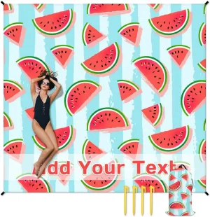 Personalized Beach Blanket Waterproof Sandproof, 118x110 Inches Custom Oversized Watermelon Beach Mat for 6-8 Adults, Lightweight Picnic Blanket with 4 Corner Pockets for Outdoor, Travel, Camping