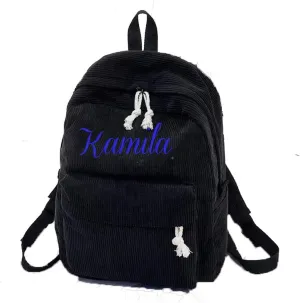 Personalized Embroidered Backpack, Custom Name Backpack, Embroidered Backpack Adult, Corduroy Backpack Kids, Black, embroidery name