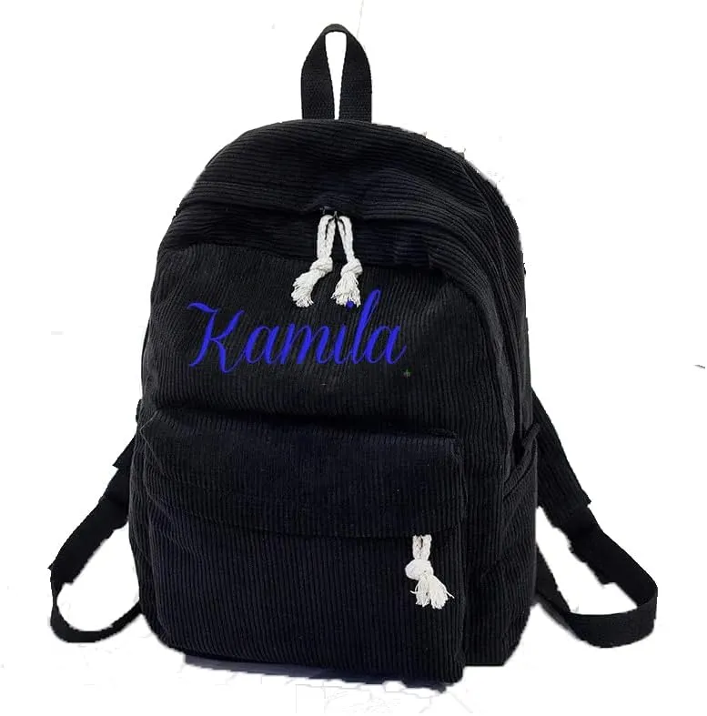 Personalized Embroidered Backpack, Custom Name Backpack, Embroidered Backpack Adult, Corduroy Backpack Kids, Black, embroidery name