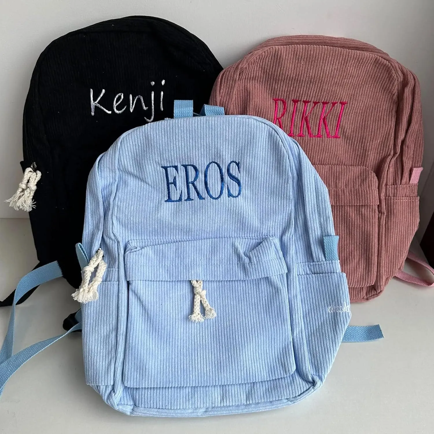 Personalized Embroidered Backpack, Custom Name Backpack, Embroidered Backpack Adult, Corduroy Backpack Kids, Black, embroidery name