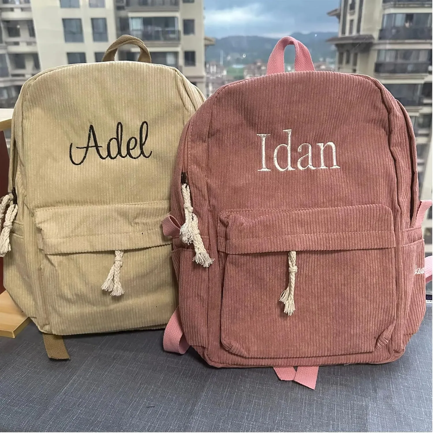 Personalized Embroidered Backpack, Custom Name Backpack, Embroidered Backpack Adult, Corduroy Backpack Kids, Black, embroidery name