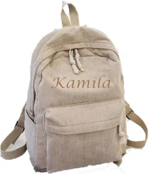 Personalized Embroidered Backpack, Custom Name Backpack, Embroidered Backpack Adult, Corduroy Backpack Kids, Khaki, embroidery name