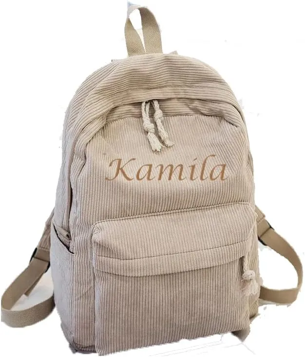 Personalized Embroidered Backpack, Custom Name Backpack, Embroidered Backpack Adult, Corduroy Backpack Kids, Khaki, embroidery name
