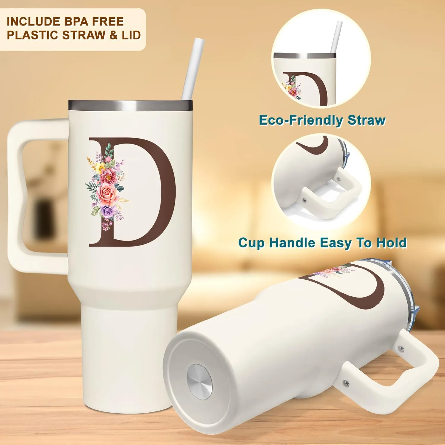 Personalized Gifts For Women - Personalized Gifts For Birthday, Christmas - Monogrammed Gifts Customized Gifts For Woman, Mom, Wife, Best Friend, Sister, Coworkers - Custom Tumbler With Handle 40oz