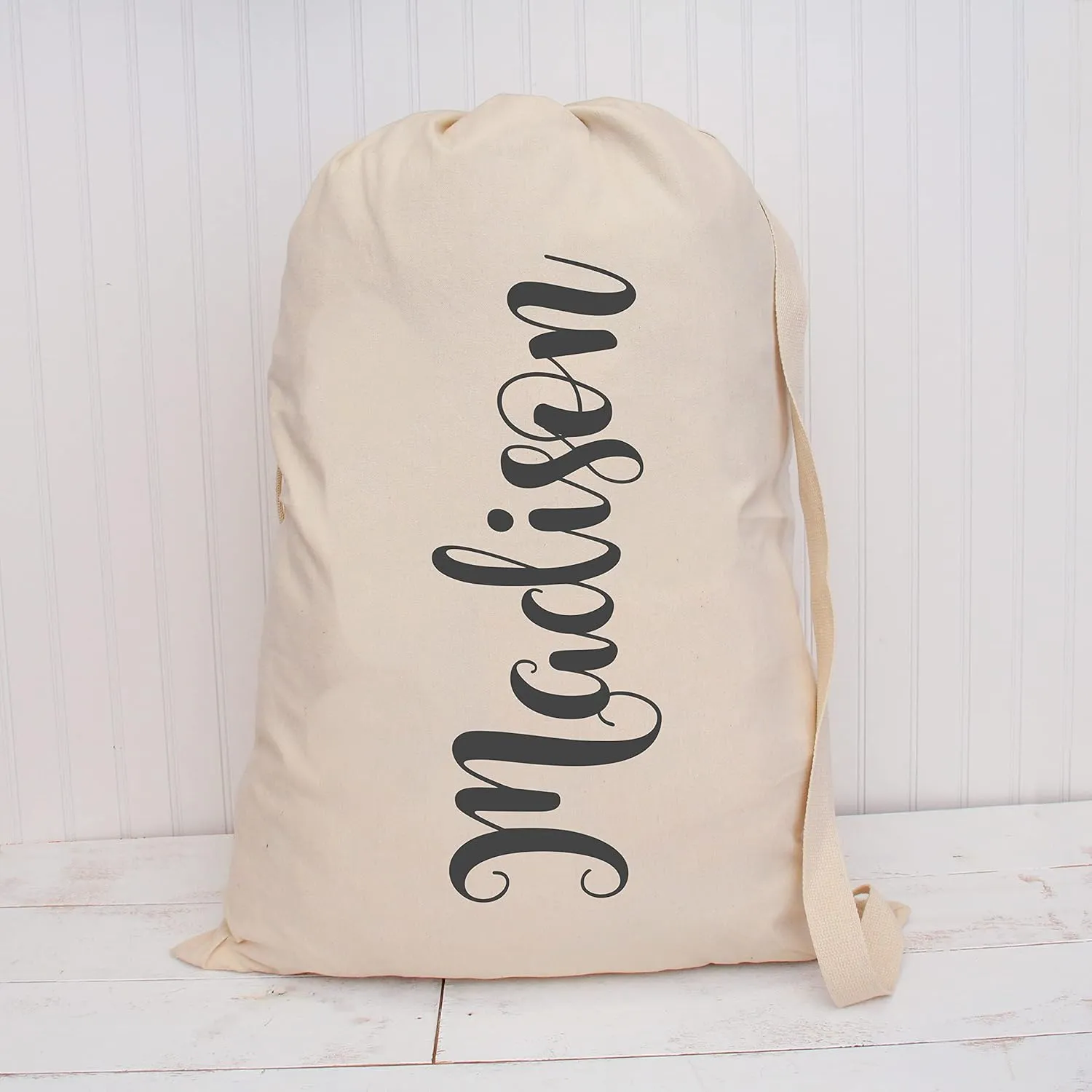 Personalized Laundry Bag Duffle Bag Large Spacious 22”X28” Drawstring 100% Sturdy Cotton Canvas with Strap for College Students Dorm Room Clothes Hamper Storage Washer | Personalized w/Pressed Vinyl