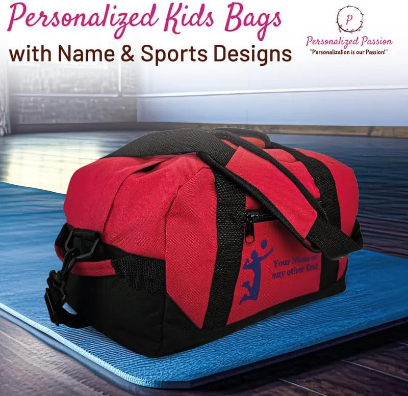Personalized Passion Small Sports Duffel Bags for Kids - 14” Waterproof Travel Duffle with Embroidered Name & Hockey Design - Purple Two-Toned Kids Weekender Bag for Boys and Girls