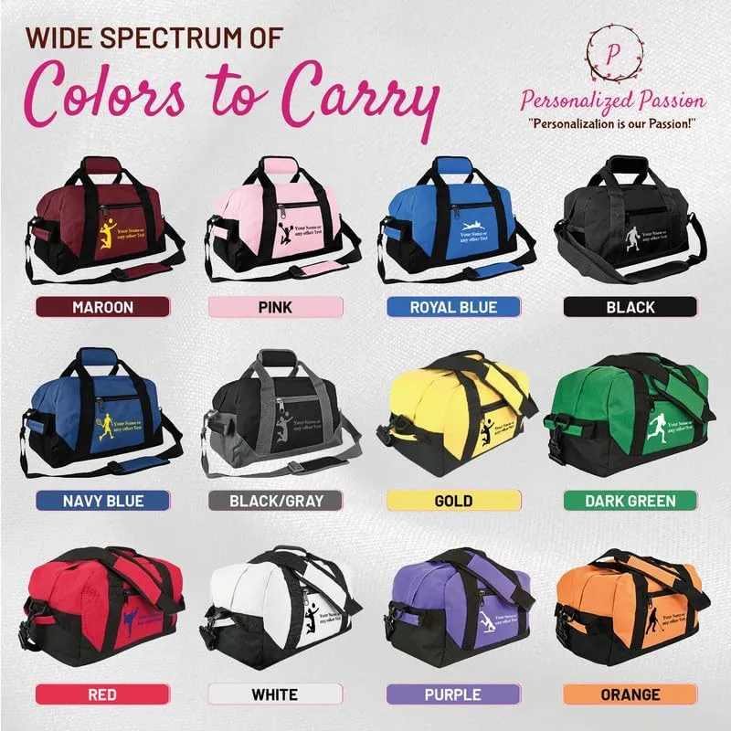 Personalized Passion Small Sports Duffel Bags for Kids - 14” Waterproof Travel Duffle with Embroidered Name & Hockey Design - Purple Two-Toned Kids Weekender Bag for Boys and Girls