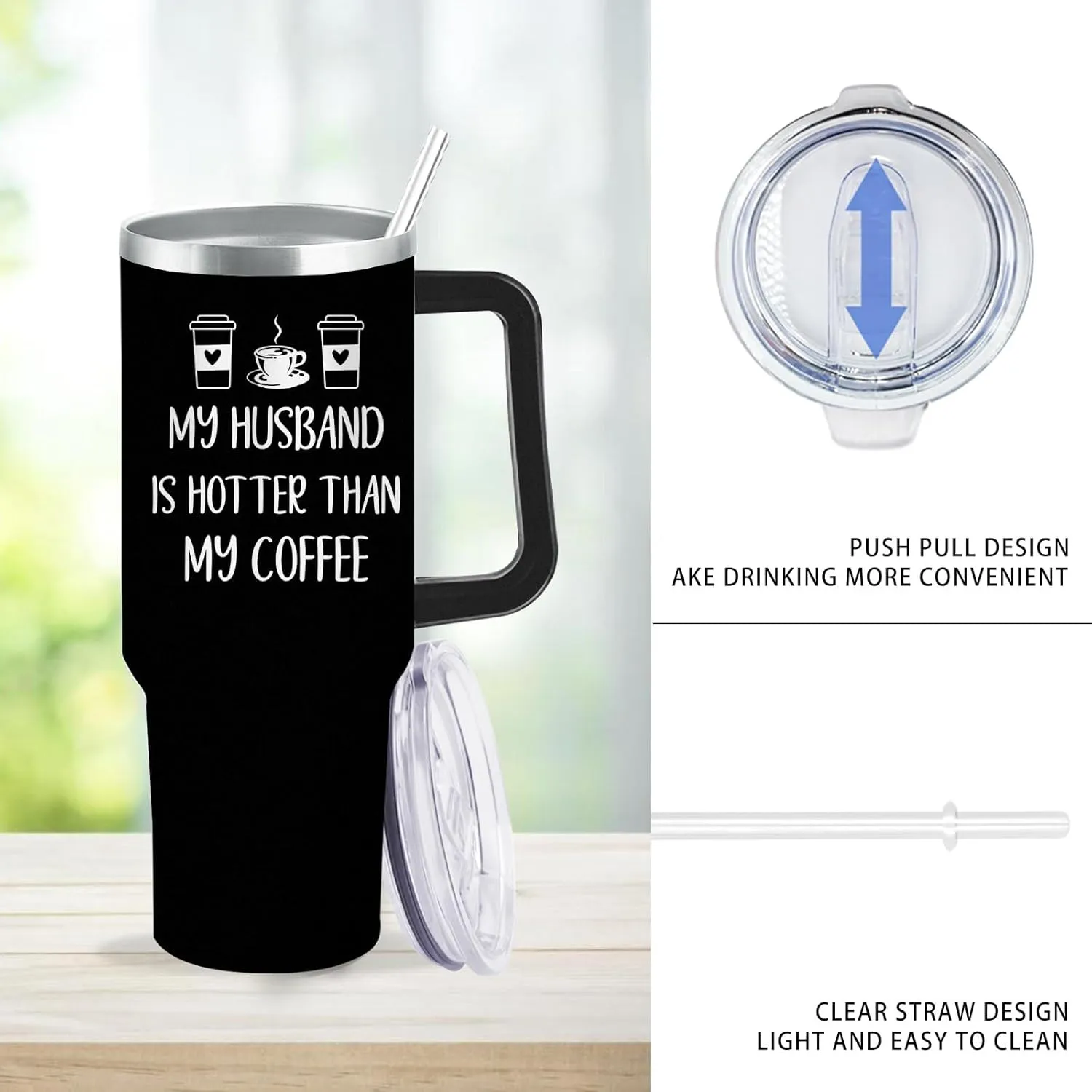 Personalized Tumbler My husband is hotter than my coffee Tumbler 40oz Tumbler Insulated for Hot and Cold Stainless Tumbler with Lids and Straws Christmas Gift for Son
