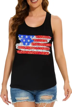 PESION Womens Sparkly Sequin Tank Tops Sleeveless Scoop Neck Loose Fit Workout Shirts Racerback Tees Tops Shirts
