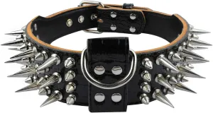 PET ARTIST 2" Wide Luxury Sharp Spiked Dog Collar, Durable Anti-Biting Leather Dog Collar for Medium & Large Dogs, Black, L, Neck for 19-22"