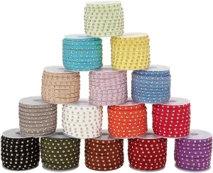 PH PandaHall 82 Yards 15 Colors Faux Suede Cord with Studs 5mm Leather String Cords Leather Ribbon Strip Lace Rope Trim Beading String Cord with Golden Punk Rivet for Jewelry Bracelet Making