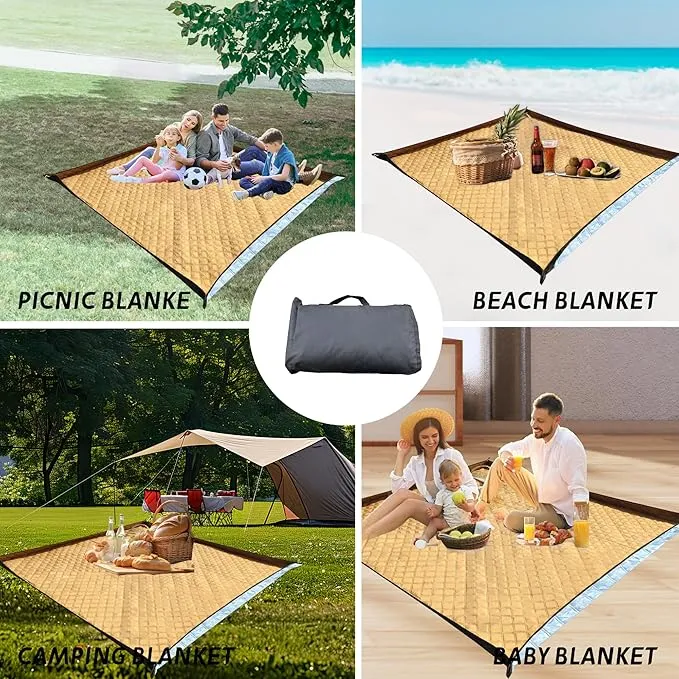 Picnic Blankets,Extra Large Waterproof Foldable,Oversized Waterproof Beach Blanket,Portable Washable Picnic Mat (Khaki 80’’*80'’)